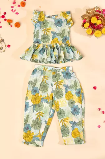 Multicolor block print pant kurta set