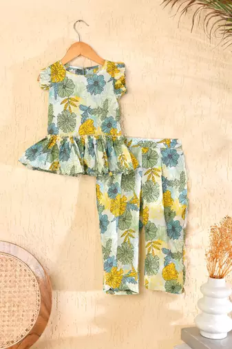 Multicolor block print pant kurta set