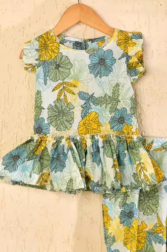 Multicolor block print pant kurta set