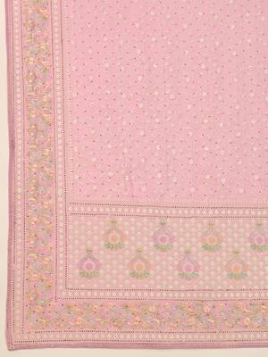 Trendmalls Pink Tussar Silk Embroidery swarovski work Saree with Unstitched Blouse  6