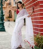 Mul cotton saree handwork mirrors - white boho