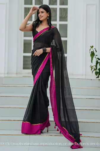 Mul cotton saree – kaali gulab mehfil