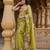 Crushed tissue saree with crossstitched embroidery – naazira green