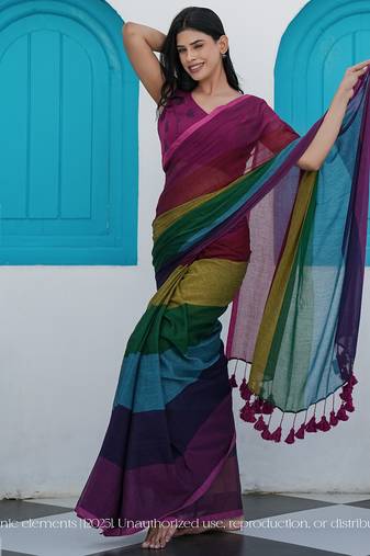 Mul cotton sarees rainbow series - prism hues