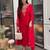 Red rayon heavy thread embroidery work kurta pant set