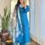 Blue roman silk heavy thread embroidery work with printed dupatta kurta pant set