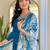 Blue roman silk heavy thread embroidery work with printed dupatta kurta pant set