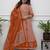 Orange cotton blend print with thread embroidery work kurta pant set