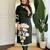 Dark green pure viscose rayon printed kurta pant set
