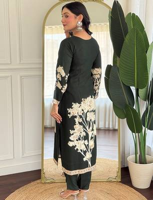 Dark green pure viscose rayon printed kurta pant set 3