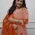Orange cotton blend print with thread embroidery work kurta pant set
