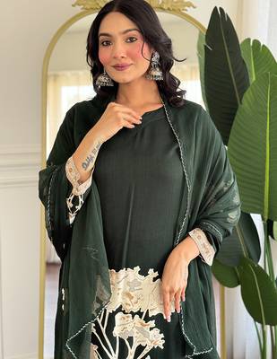 Dark green pure viscose rayon printed kurta pant set 4