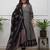 Black cotton blend print with thread embroidery work kurta pant set