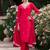 Red rayon slub heavy thread embroidery work kurta pant set