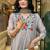 Grey chinon viscose heavy thread embroidery work kurta pant set