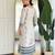 Off white viscose modal print with hand work kurta pant set