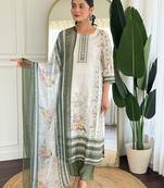 Off white viscose modal print with hand work kurta pant set