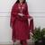 Maroon rayon heavy thread embroidery work kurta pant set