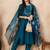 Teal silk blend heavy thread embroidery work with printed dupatta kurta pant set