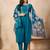Teal silk blend heavy thread embroidery work with printed dupatta kurta pant set
