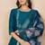 Teal silk blend heavy thread embroidery work with printed dupatta kurta pant set