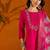 Rani pink silk blend heavy thread embroidery work with printed dupatta kurta pant set