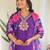 Violet roman silk heavy thread embroidery work with printed dupatta kurta pant set