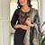Black roman silk heavy thread embroidery sequins work with jacquard dupatta kurta pant set