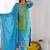 Green & aqua blue pure chinon heavy thread embroidery work kurta pant set
