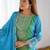 Green & aqua blue pure chinon heavy thread embroidery work kurta pant set