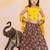 Yellow-green embroidered cotton choli & lehenga set for girls