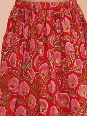 Green-red embroidered cotton choli & lehenga set for girls 5