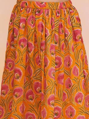 Red-mustard embroidered cotton choli & lehenga set for girls 5