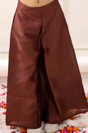 Brown solid gold silk top with palazzo set for girls