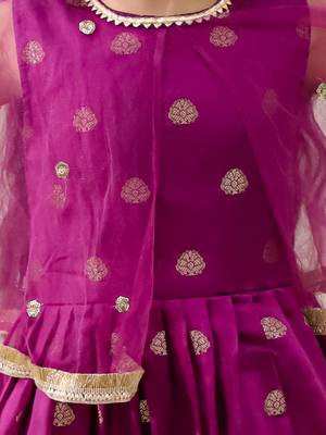 Purple embroidered jacquard silk gown pattu for girls 4