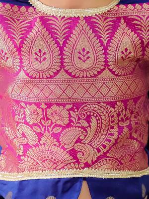 Navy woven jacquard silk lehenga choli set for girls 4
