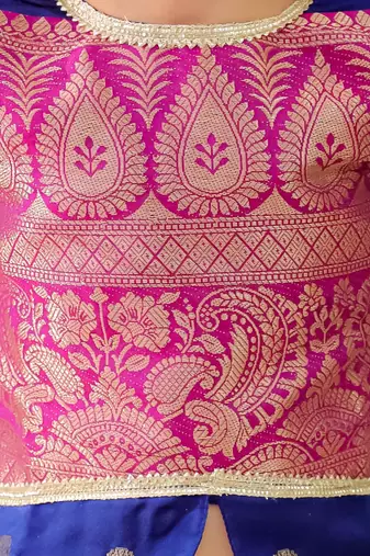 Navy woven jacquard silk lehenga choli set for girls