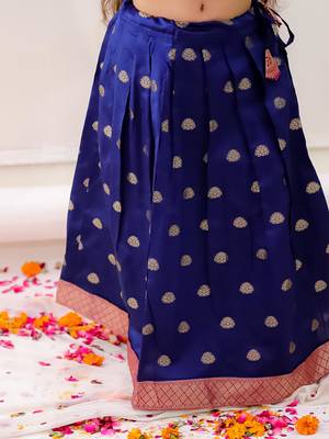 Navy woven jacquard silk lehenga choli set for girls 5