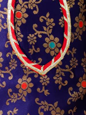 Navy woven jacquard silk kurti dhoti with dupatta set for girls 4