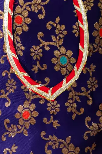 Navy woven jacquard silk kurti dhoti with dupatta set for girls