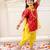 Red woven jacquard silk kurti dhoti with dupatta set for girls