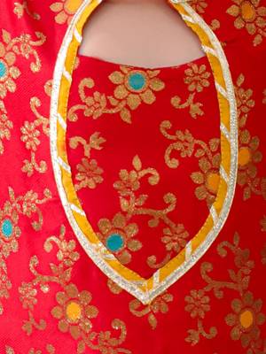Red woven jacquard silk kurti dhoti with dupatta set for girls 4