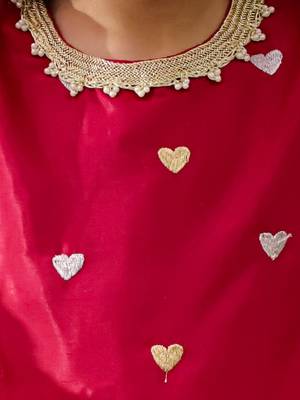 Pink embroidered silk kurti dhoti with dupatta set for girls 4