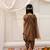 Brown embroidered silk kurti dhoti with dupatta set for girls