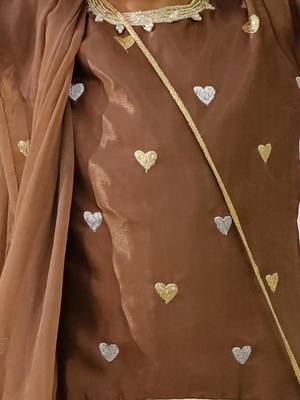 Brown embroidered silk kurti dhoti with dupatta set for girls 4