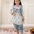 Blue printed cotton kurti dhoti with jacket set for girls
