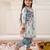 Blue printed cotton kurti dhoti with jacket set for girls