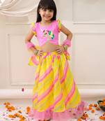 Pink embroidered silk lehenga choli with dupatta set for girls