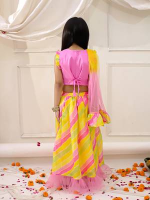 Pink embroidered silk lehenga choli with dupatta set for girls 2