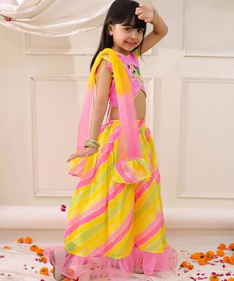 Pink embroidered silk lehenga choli with dupatta set for girls 3